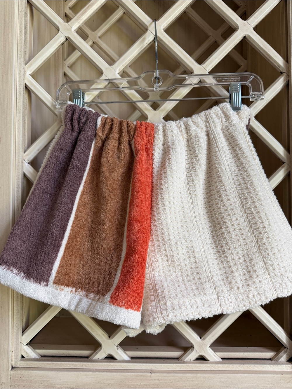 Vintage Multi-Color Terry Cloth Surf Shorts - Cream, Brown & Orange